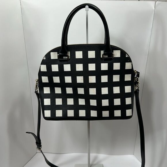 Kate Spade New York Black & White Checkered Satchel Crossbody Bag Structured - Picture 8 of 14